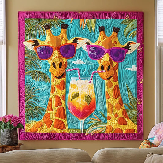 Fancy Tropical Giraffe Quilt Blanket