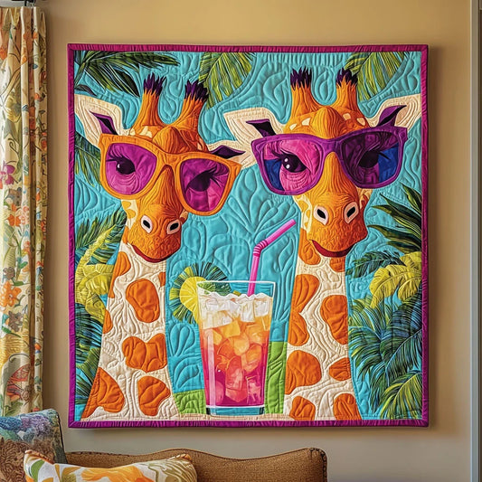 Fancy Tropical Giraffe Quilt Blanket