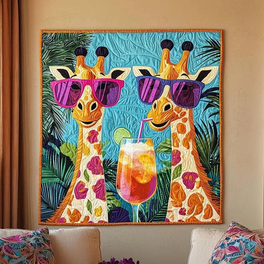 Fancy Tropical Giraffe Quilt Blanket