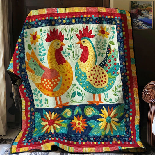 Farm Folk Rooster Quilt Blanket