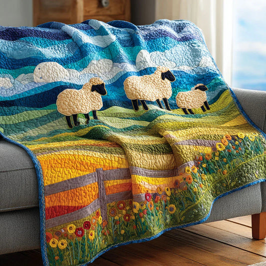 Farm Sheep Quilt Blanket - Quilted Blanket by OtterMia