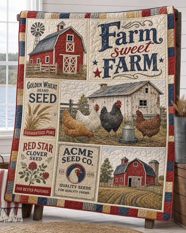 Farm Sweet Farm Quilt Blanket - Quilted Blanket by OtterMia