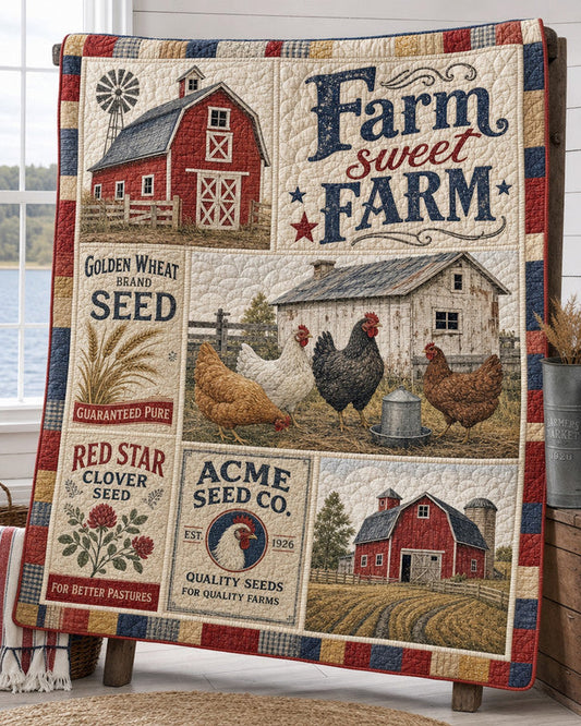 Farm Sweet Farm Quilt Blanket - Quilted Blanket by OtterMia