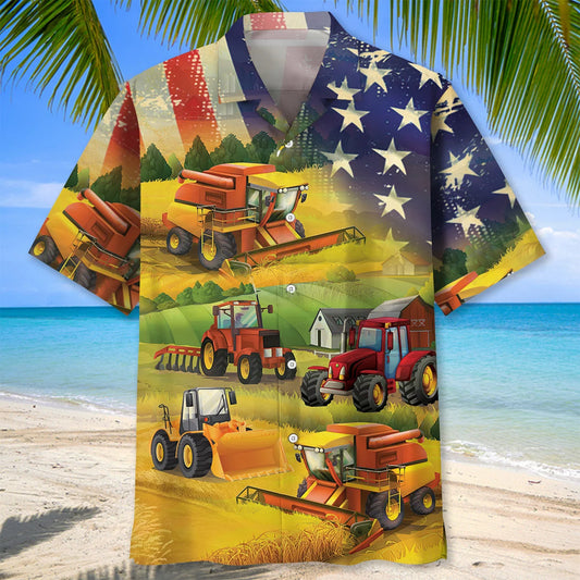 Farmer Tractor Amercian Flag Hawaiian Shirt - S - hawaiian shirt
