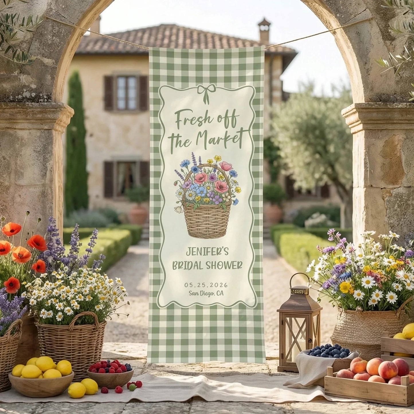 Farmers Market Bridal Shower Banner Personalized Floral Bridal Shower Welcome Banner Custom Name Decor, bridal shower decor