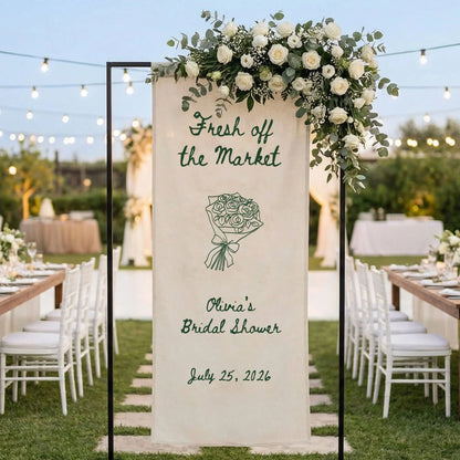 Farmers Market Bridal Shower Banner Stand Personalized Bridal Shower Welcome Sign Custom Name Linen Decor, bridal shower d...