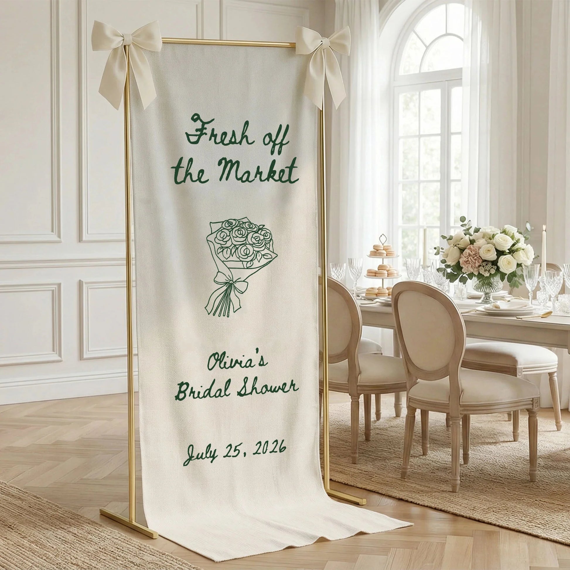 Farmers Market Bridal Shower Banner Stand Personalized Bridal Shower Welcome Sign Custom Name Linen Decor, bridal shower d...