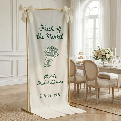 Farmers Market Bridal Shower Banner Stand Personalized Bridal Shower Welcome Sign Custom Name Linen Decor, bridal shower d...