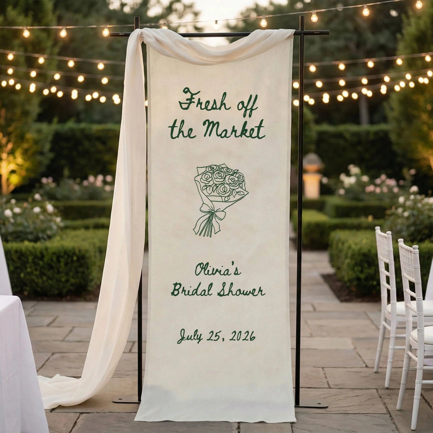 Farmers Market Bridal Shower Banner Stand Personalized Bridal Shower Welcome Sign Custom Name Linen Decor, bridal shower d...