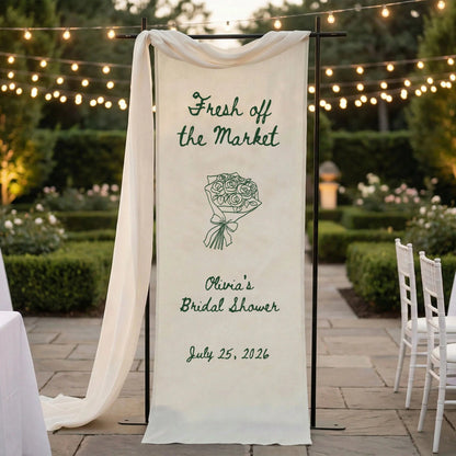 Farmers Market Bridal Shower Banner Stand Personalized Bridal Shower Welcome Sign Custom Name Linen Decor, bridal shower d...