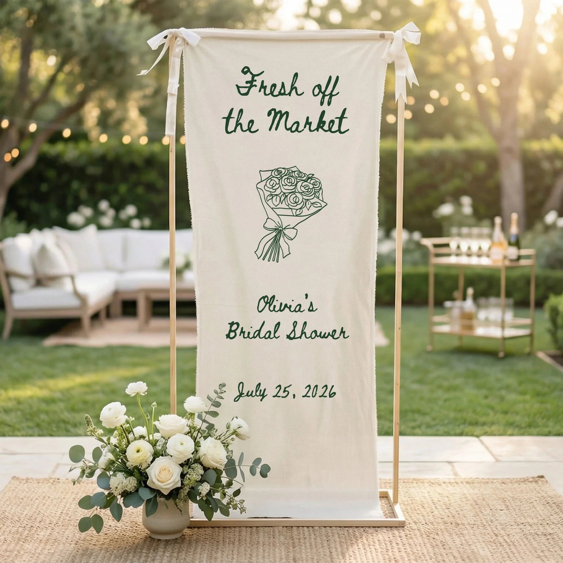 Farmers Market Bridal Shower Banner Stand Personalized Bridal Shower Welcome Sign Custom Name Linen Decor, bridal shower d...