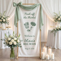 Farmers Market Bridal Shower Banner Stand Personalized Bridal Shower Welcome Sign Custom Name Linen Decor, bridal shower d...