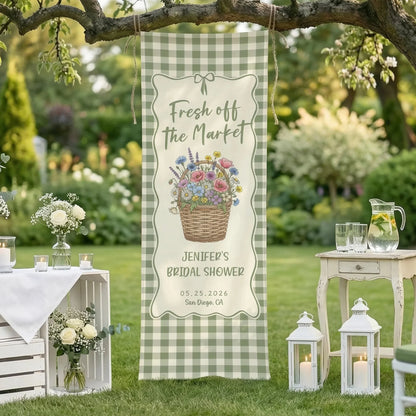 Farmers Market Bridal Shower Banner Personalized Floral Bridal Shower Welcome Banner Custom Name Linen Decor, bridal showe...