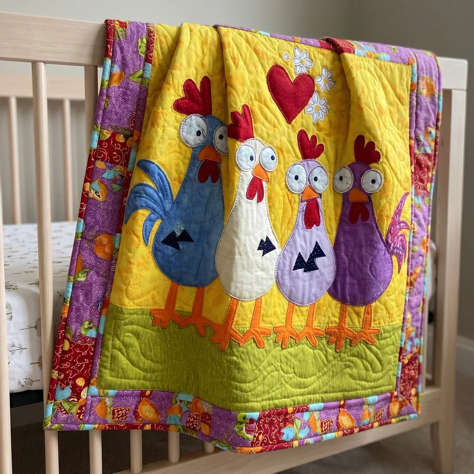 Farmstead Chicken Quilt Blanket - Quilted Blanket by OtterMia