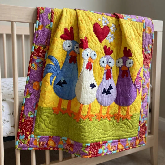 Farmstead Chicken Quilt Blanket - Quilted Blanket by OtterMia