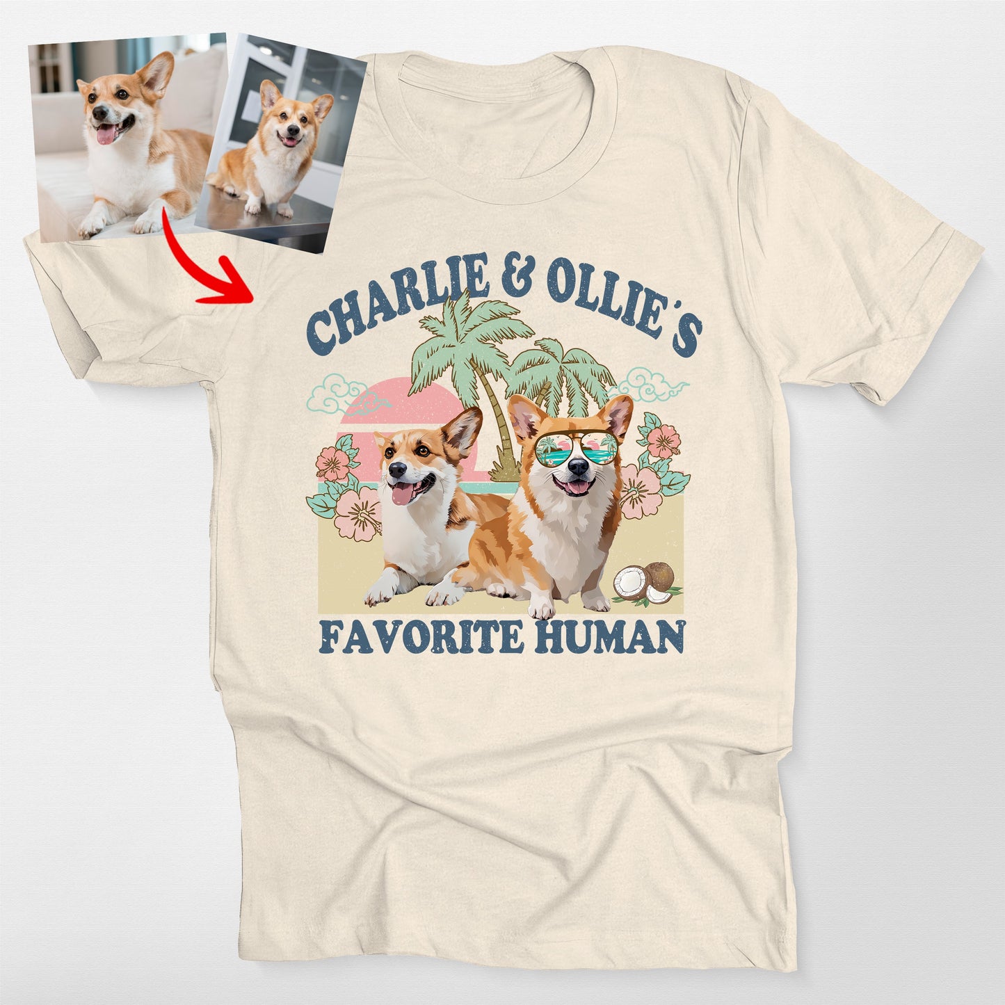 Favorite Human Summer Vibes Custom Dog T-Shirt for, custom pet portrait gift for pet lovers (view 6)
