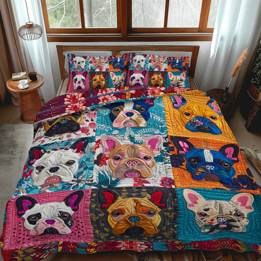 Colorful French Bulldog 3-Piece Quilted Bedding Set - Single (59" x 70")