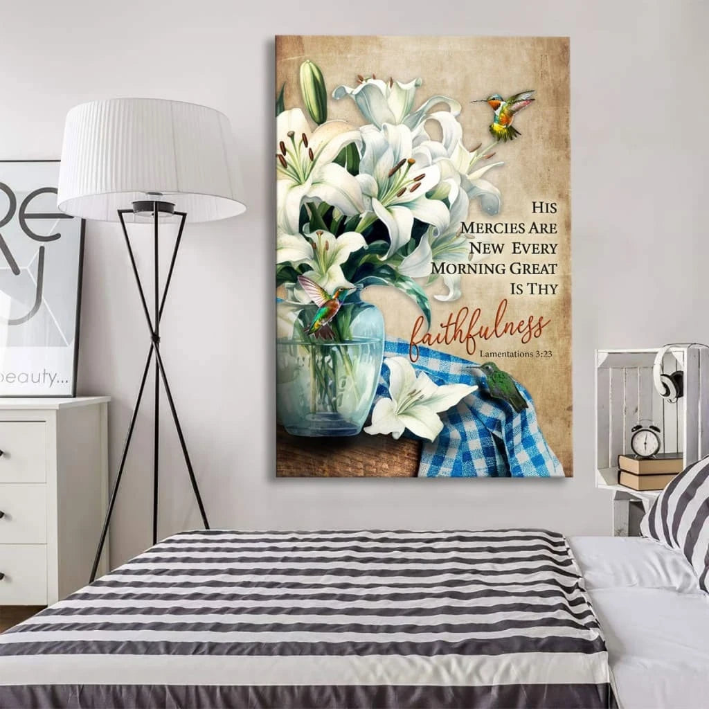 his mercies are new every morning lily flower christian wall art (Landscape) (view 3)