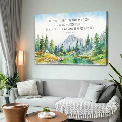 seek first the kingdom of god matthew 6 33 kjv wall art canvas (Landscape) (view 4)