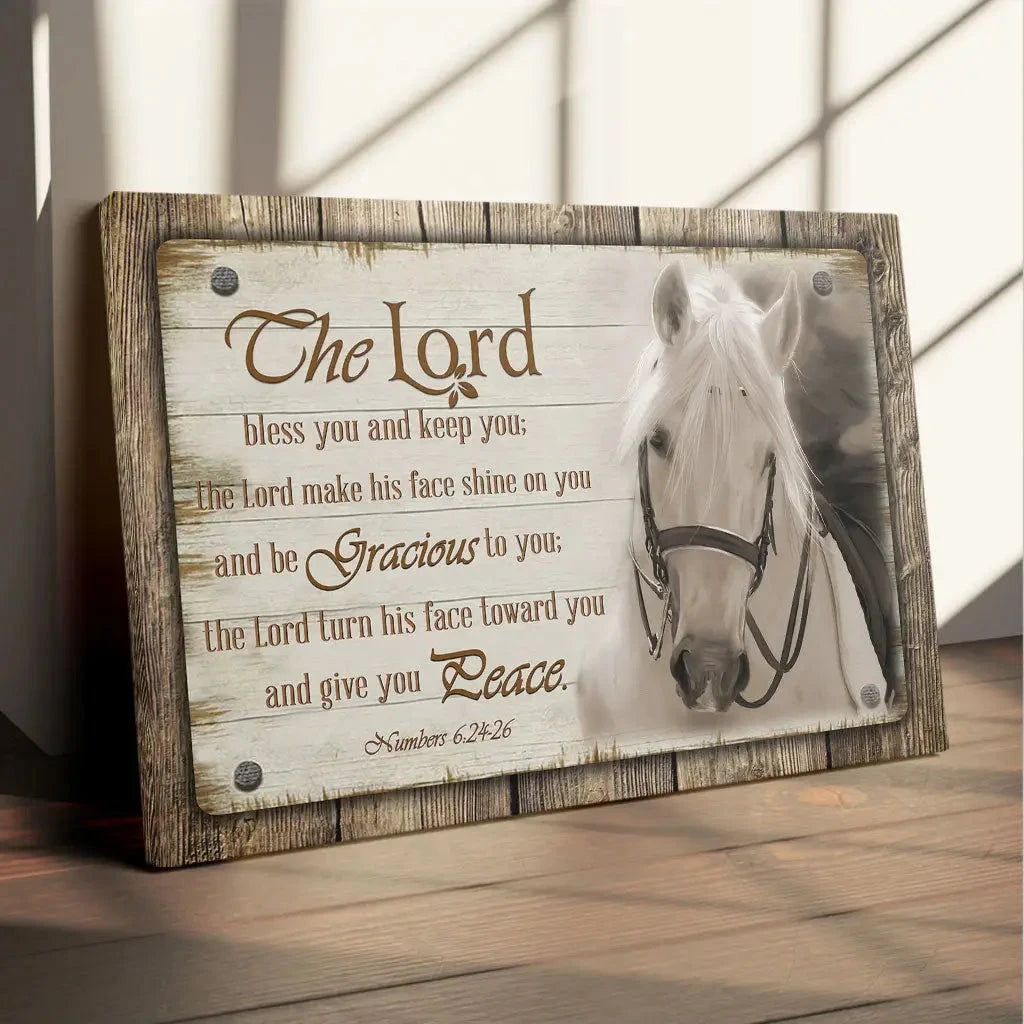 the lord bless you and keep you horse farmhouse christian wall art canvas (Landscape) (view 3)