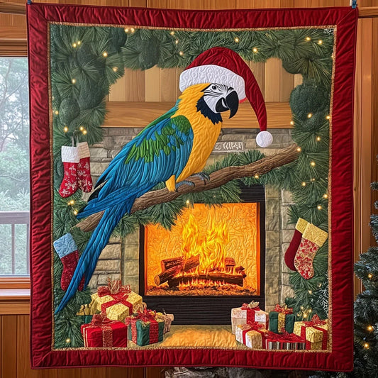 Festive Blue And Gold Quilt Blanket
