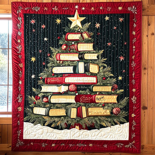 Festive Book Tree Quilt Blanket