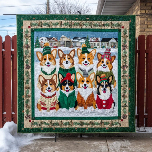 Festive Corgi Quilt Blanket