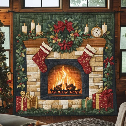 Festive Fireplace Quilt Blanket