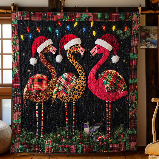 Festive Flamingo Patchwork Quilt Blanket