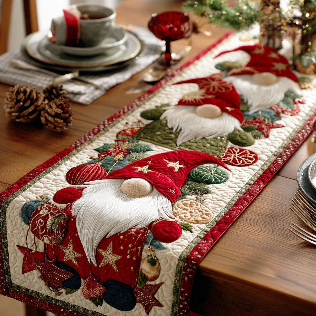Festive Gnome Tale Quilted Table Runner