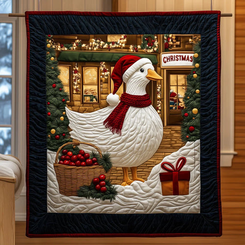 Festive Goose With Christmas Spirit Quilt Blanket