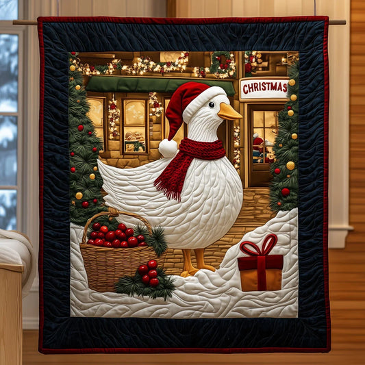 Festive Goose With Christmas Spirit Quilt Blanket