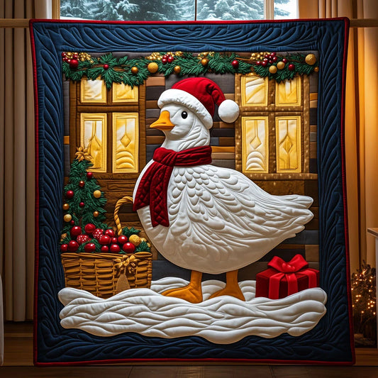 Festive Goose With Christmas Spirit Quilt Blanket