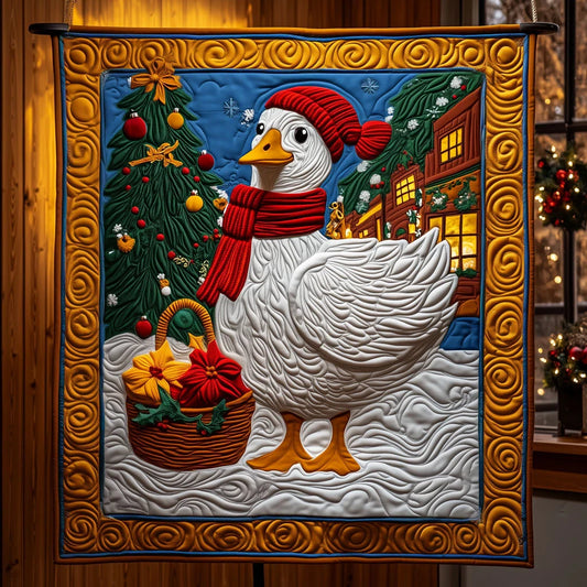 Festive Goose With Decorative Spirits Quilt Blanket