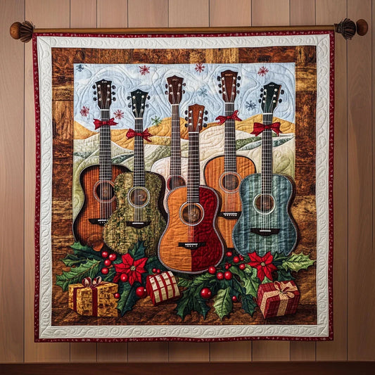 Festive Guitar Melody Quilt Blanket