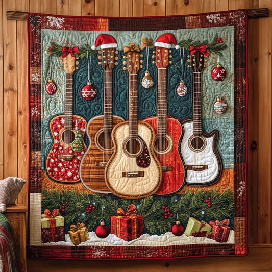 Festive Guitar Melody Quilt Blanket