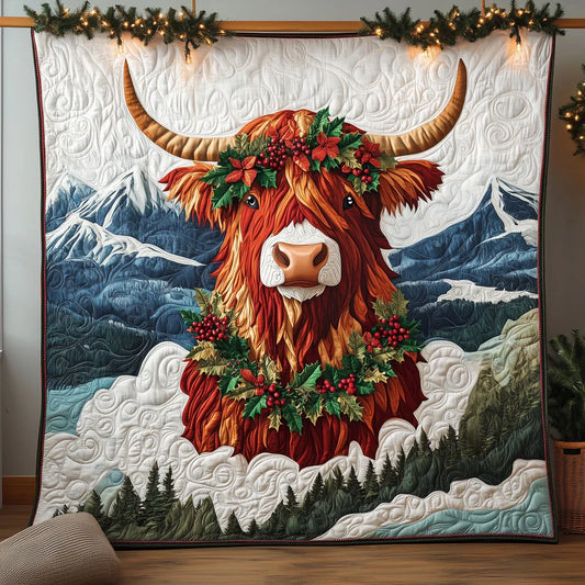 Festive Highland Cow Quilt Blanket