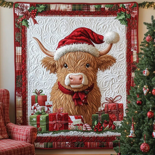 Festive Highland Cow Quilt Blanket