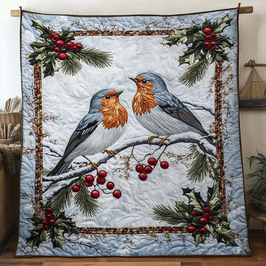 Festive Nest European Robin Quilt Blanket
