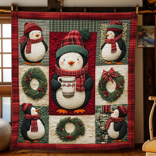 Festive Penguin Quilt Blanket