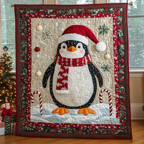 Festive Penguin Quilt Blanket