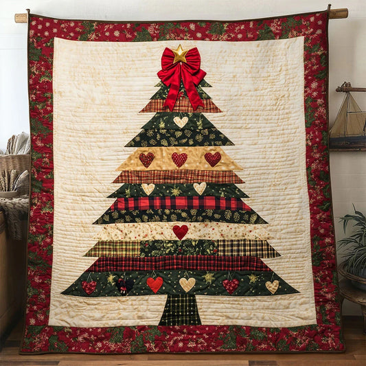 Festive Plaid Christmas Tree Quilt Blanket