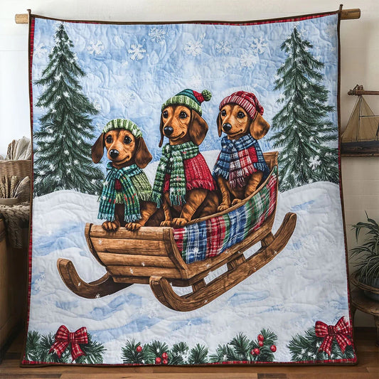 Festive Trio Dachshund Quilt Blanket