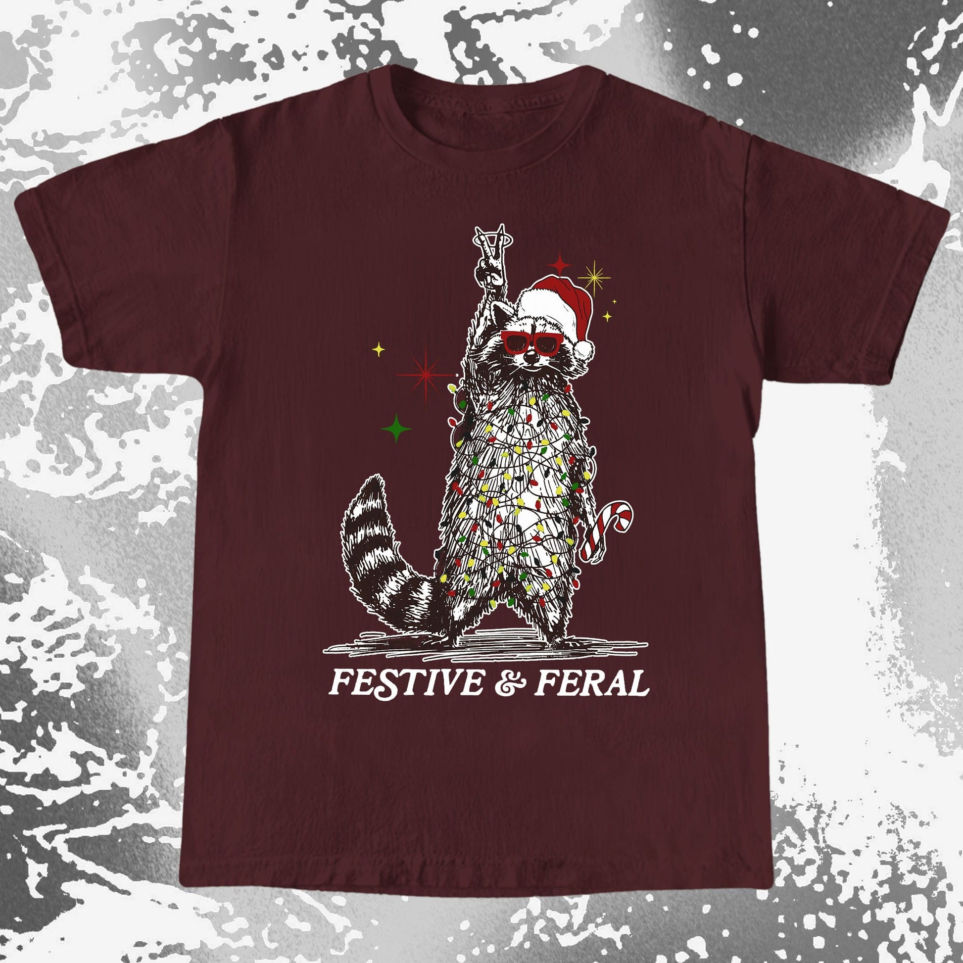 Festive and Feral Raccoon Christmas, funny meme tee gift (view 7)
