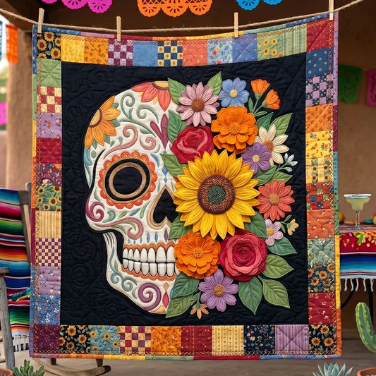 Fiesta Bloom Sugar Skull Quilt Blanket