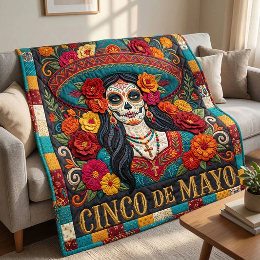 Fiesta Skull Lady Quilt Blanket