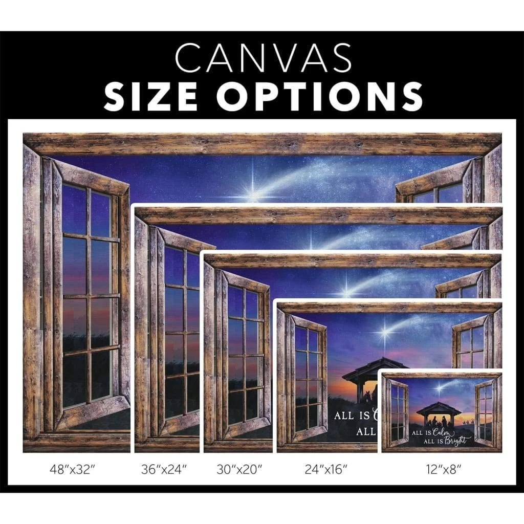 christian christmas gifts all is calm all is bright jesus born christmas wall art canvas (Landscape) (view 2)