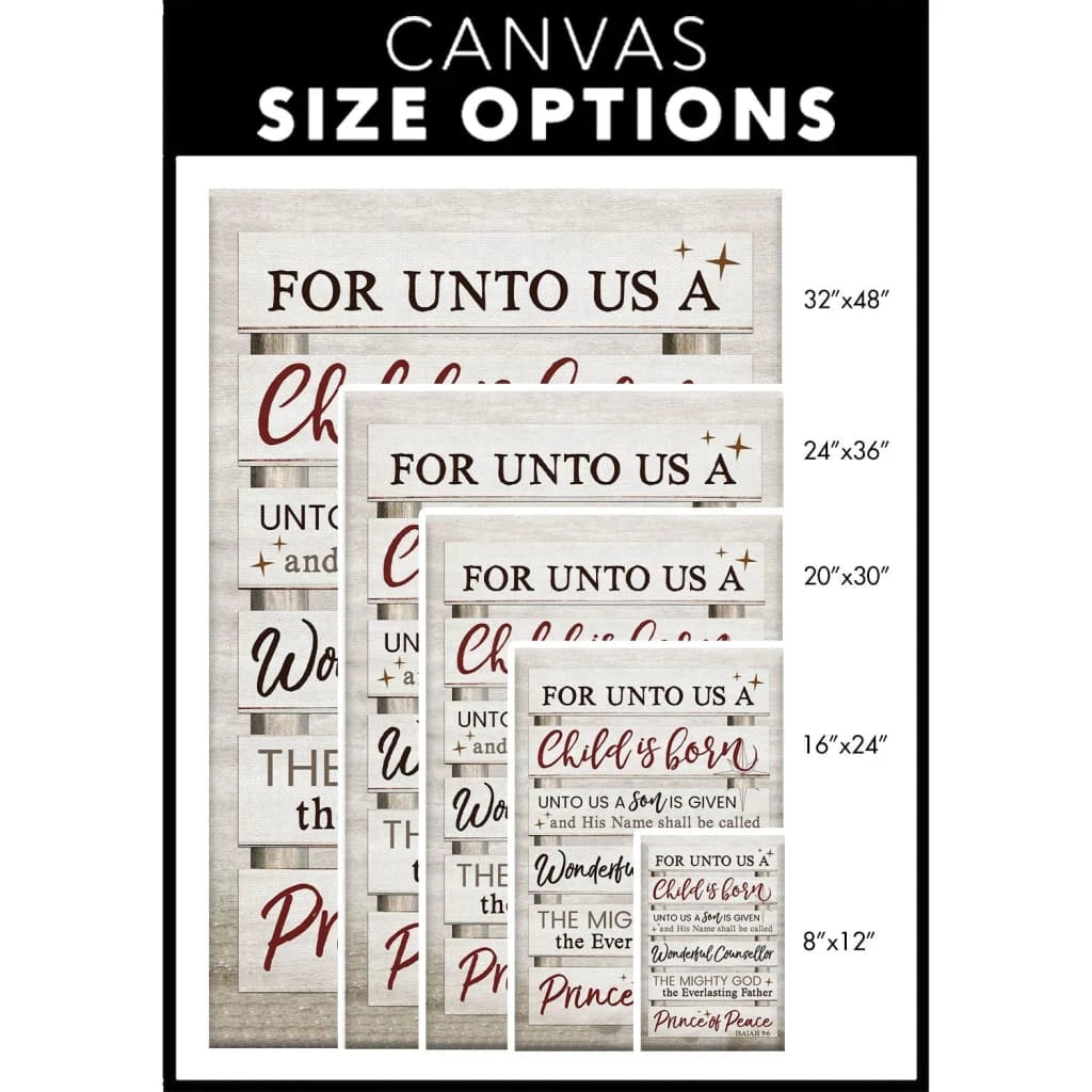 for unto us a child is born isaiah 9 6 christmas wall art canvas print (Landscape) (view 2)