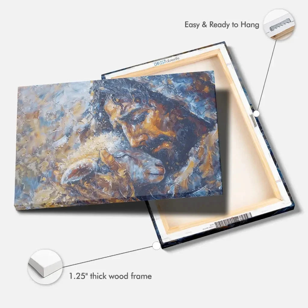 abstract painting of jesus and lost lamb wall art canvas (Landscape) (view 3)