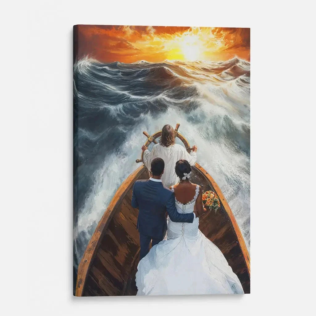 jesus steers ship with married couple canvas art print african couples version (view 2)